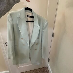 Zara Light Green Double-Breasted Blazer